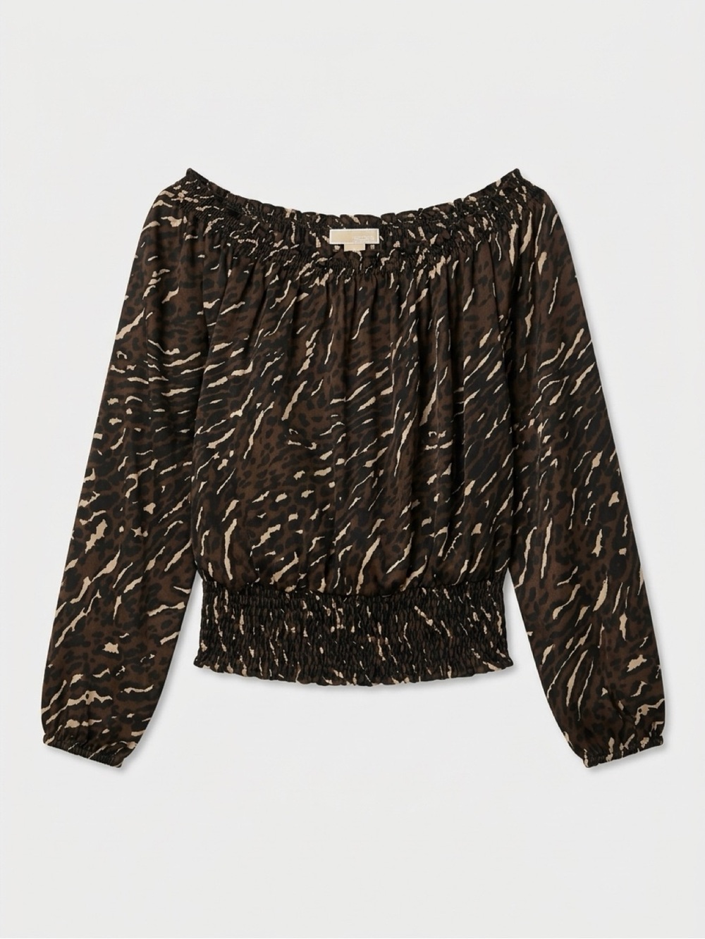 Michael Kors Brown and Cream Animal-Print Off-Shoulder Tunic